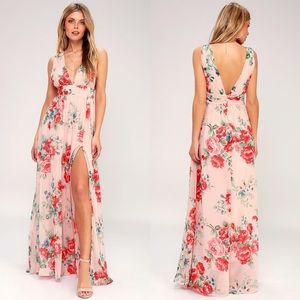 Lulus Dress Garden Meandering Blush Floral Print Maxi Dress Size Small